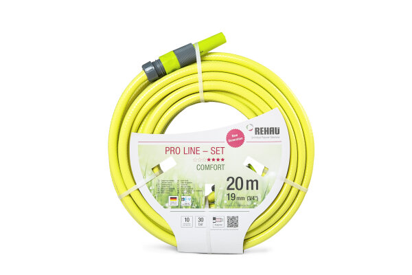 20m Gartenschlauch Pro Line - Profi-Set 3/4"gelb mit Armaturen Wasserschlauch von Rehau